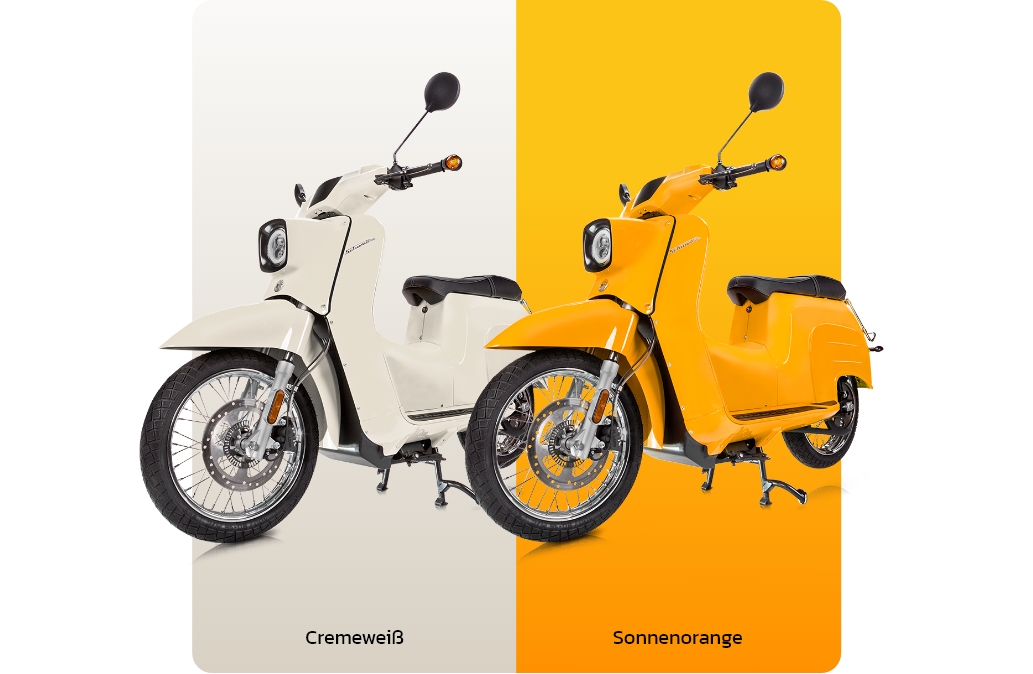 Weiße und orange Schwalbe mit Refurbed-Banner